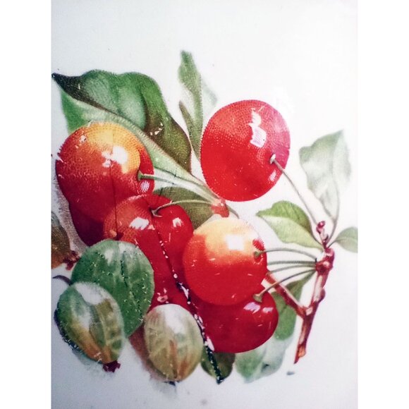 Serving Bowl SC Co Akron Pink Blue Scalloped Edge Cherries 10.5" 1940s Antique - Picture 8 of 15